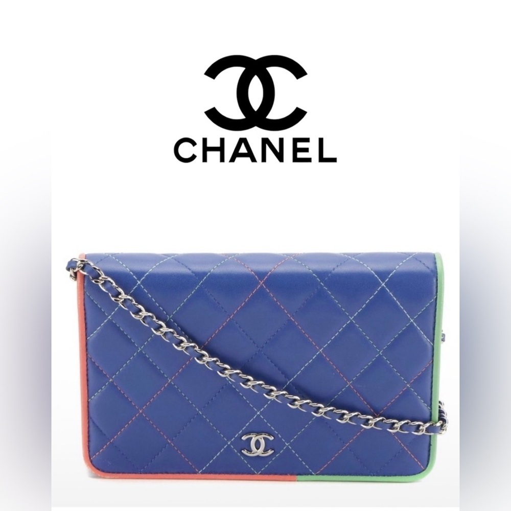 CHANEL Limited Edition Lambskin Quilted Multicolor Trim Chain Bag w/ Dust Bag